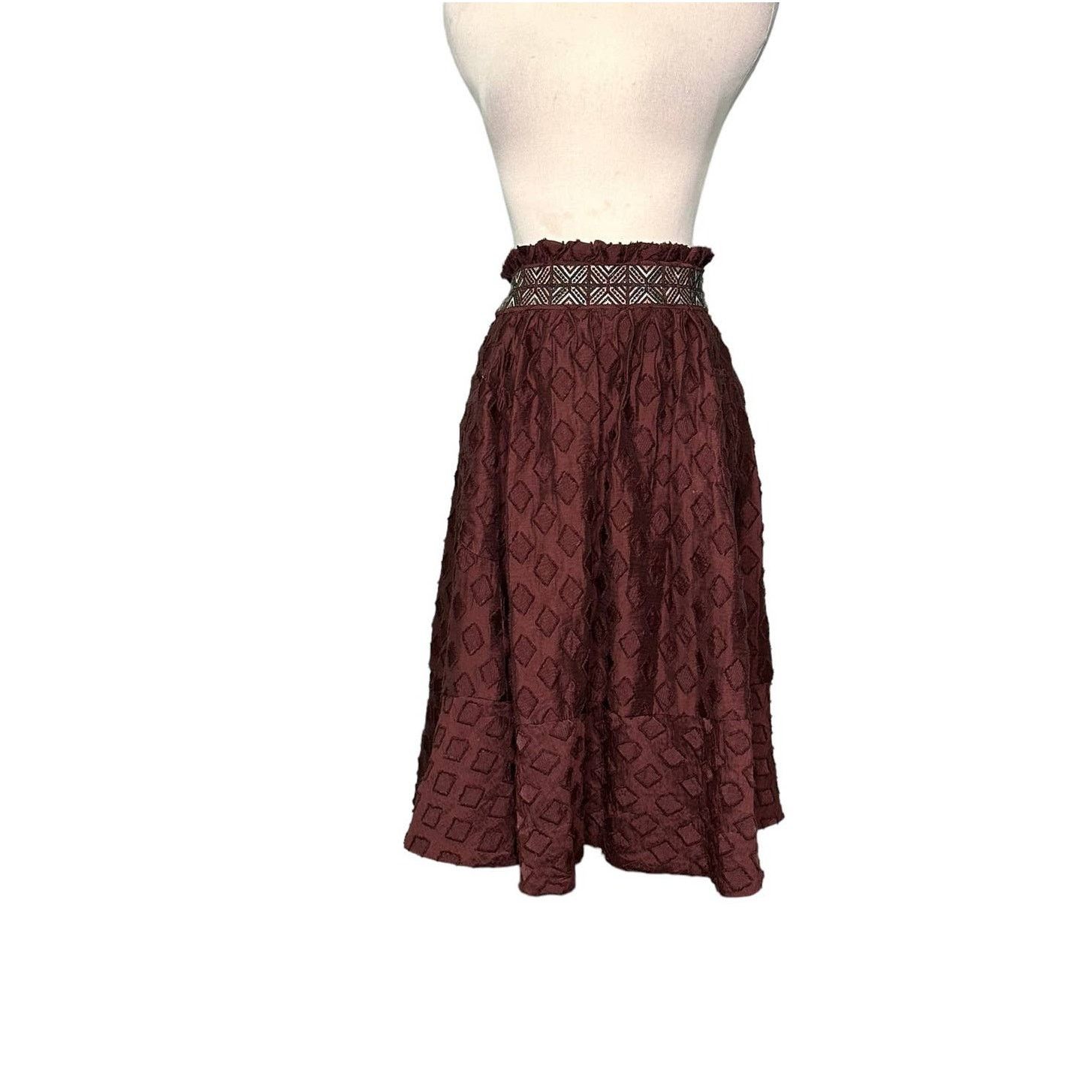 Anthropologie Maeve brown knee length pleated lined skirt size 2 Size 27" / US 4 / IT 40 - 1 Thumbnail
