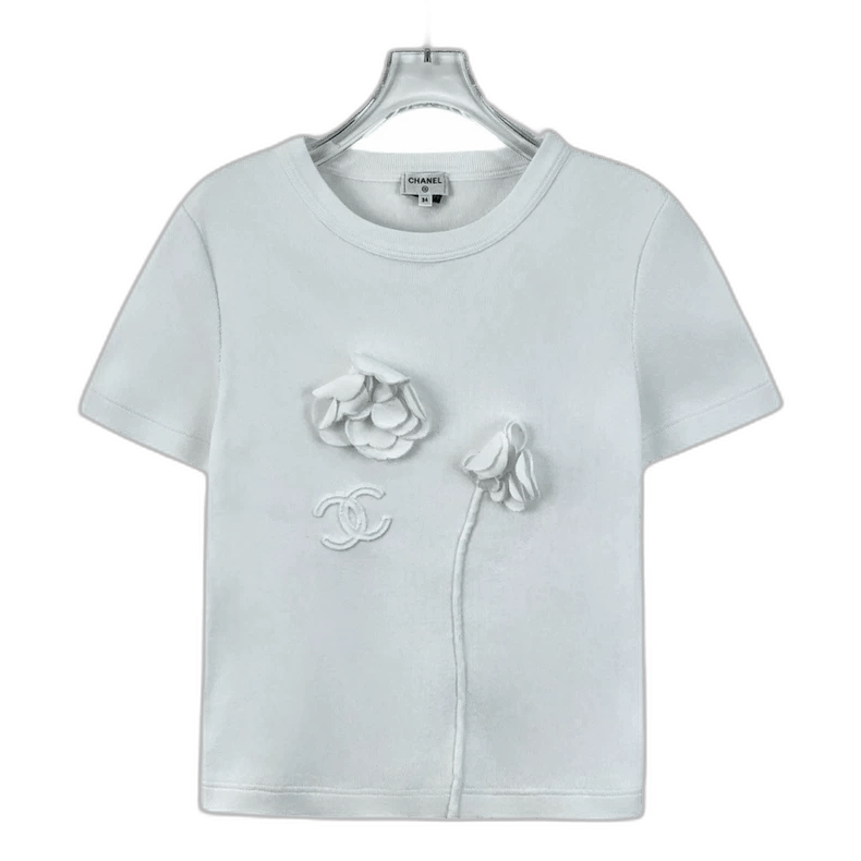 Chanel Chanel White Camellia Cotton TShirt -2505 Size US XXS / EU 40 - 1 Thumbnail