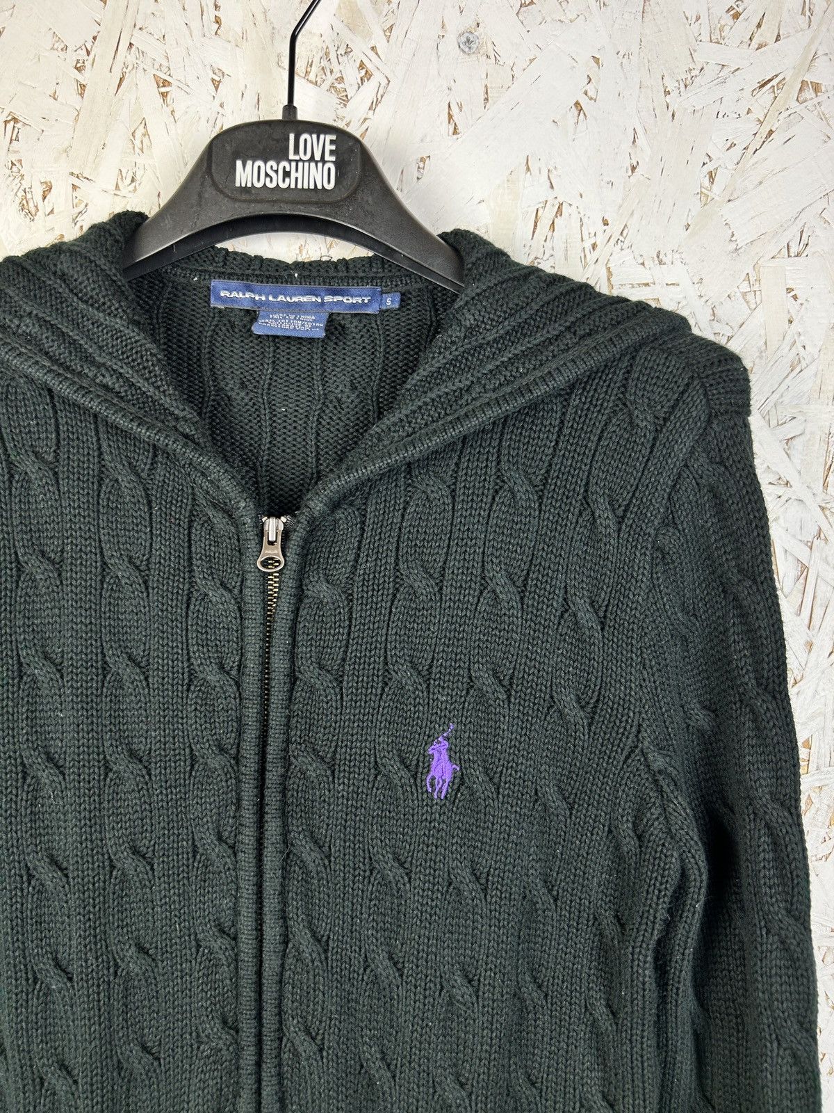 Polo Ralph Lauren Vintage Ralph Lauren Sport Cable Knit Zippered Hoodie Black Size S / US 4 / IT 40 - 2 Thumbnail