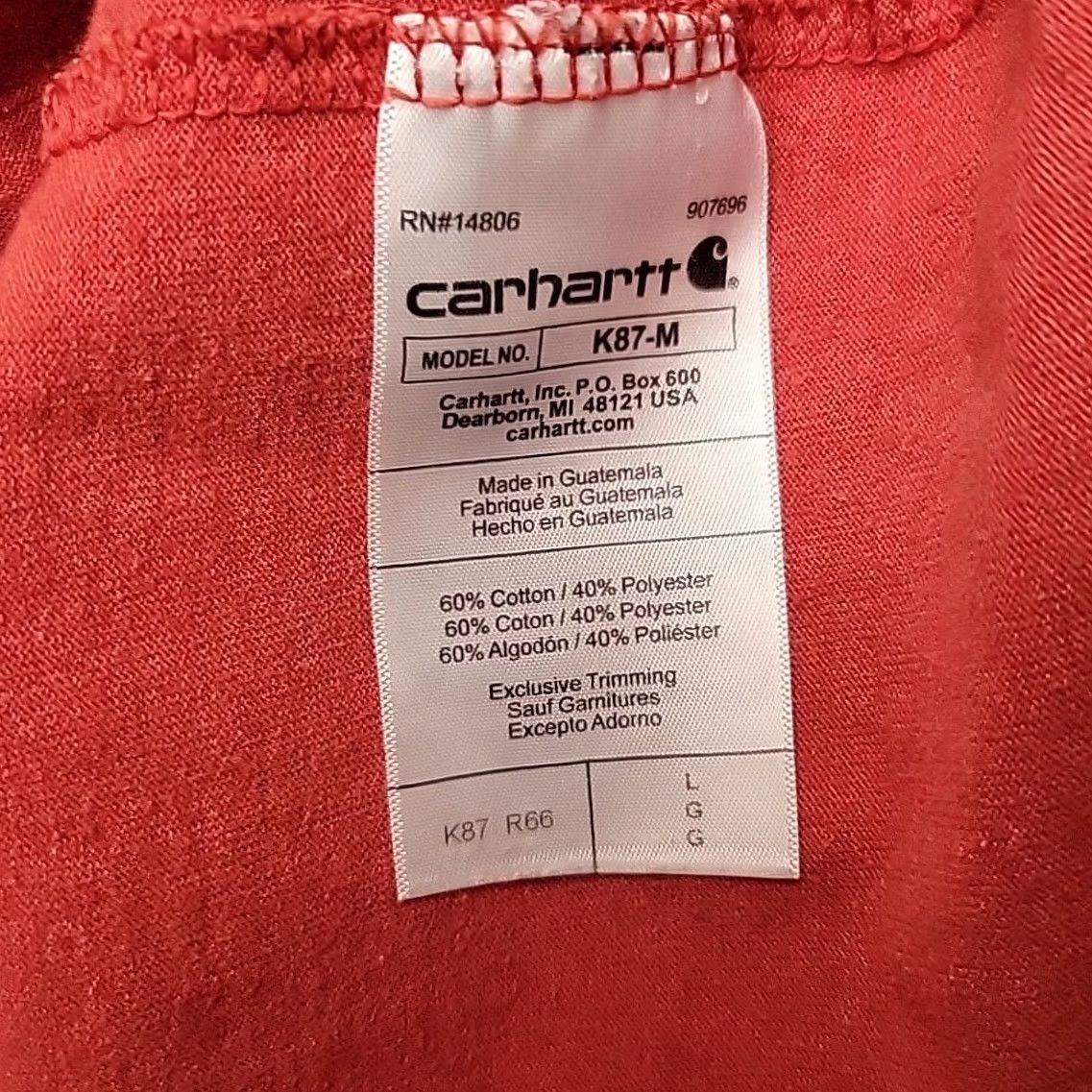 Carhartt Carhartt Shirt Men L Red Loose Fit Short Sleeve Crewneck Pocket TEE K87 Work Size US L / EU 52-54 / 3 - 6 Thumbnail