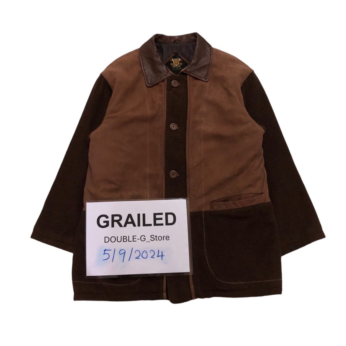 Vintage 📌 WOOL CHORE LEATHER COLLAR JACKET BLUE EFORST ISSEY MIYAKE Size US M / EU 48-50 / 2 - 1 Thumbnail