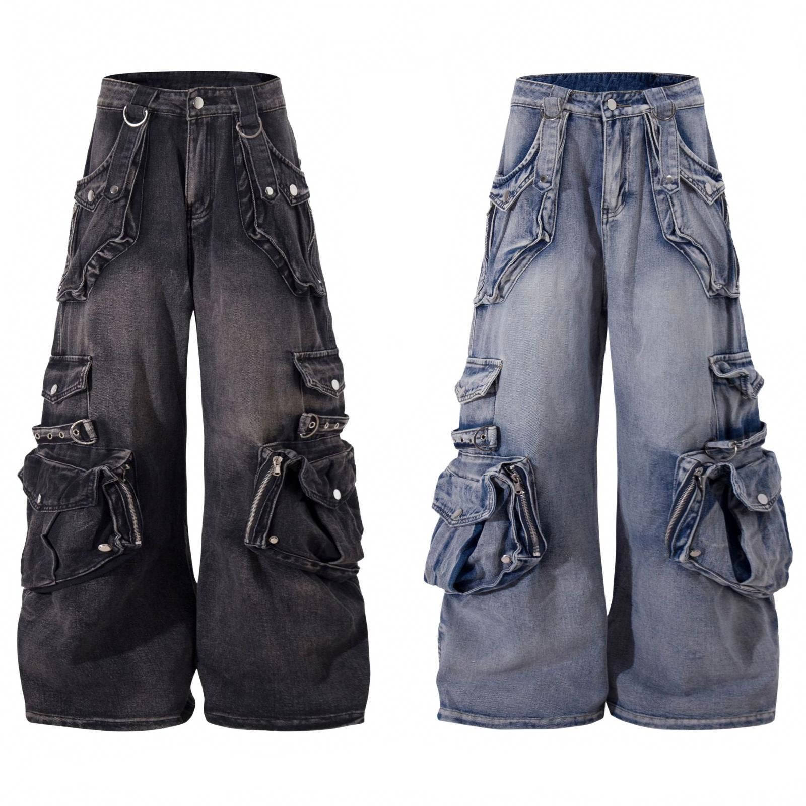 Japanese Brand Wide Leg Cargo Denim Pants, Baggy Cargo Jeans Size US 30 / EU 46 - 6 Thumbnail