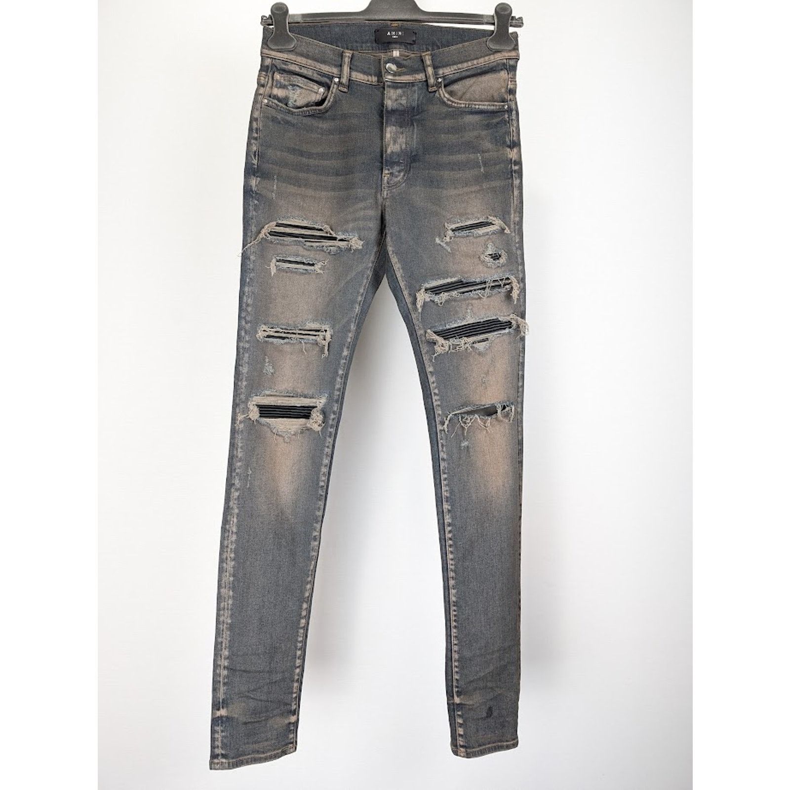 Amiri o1rshd1 Leather Thrasher Jeans in Dark Indigo Size US 32 / EU 48 - 2 Thumbnail