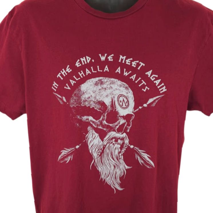 Vintage VINTAGE Valhalla Awaits T Shirt Mens Size Large Red 5.56 High Ready Tactical Skull Size US L / EU 52-54 / 3 - 2 Thumbnail