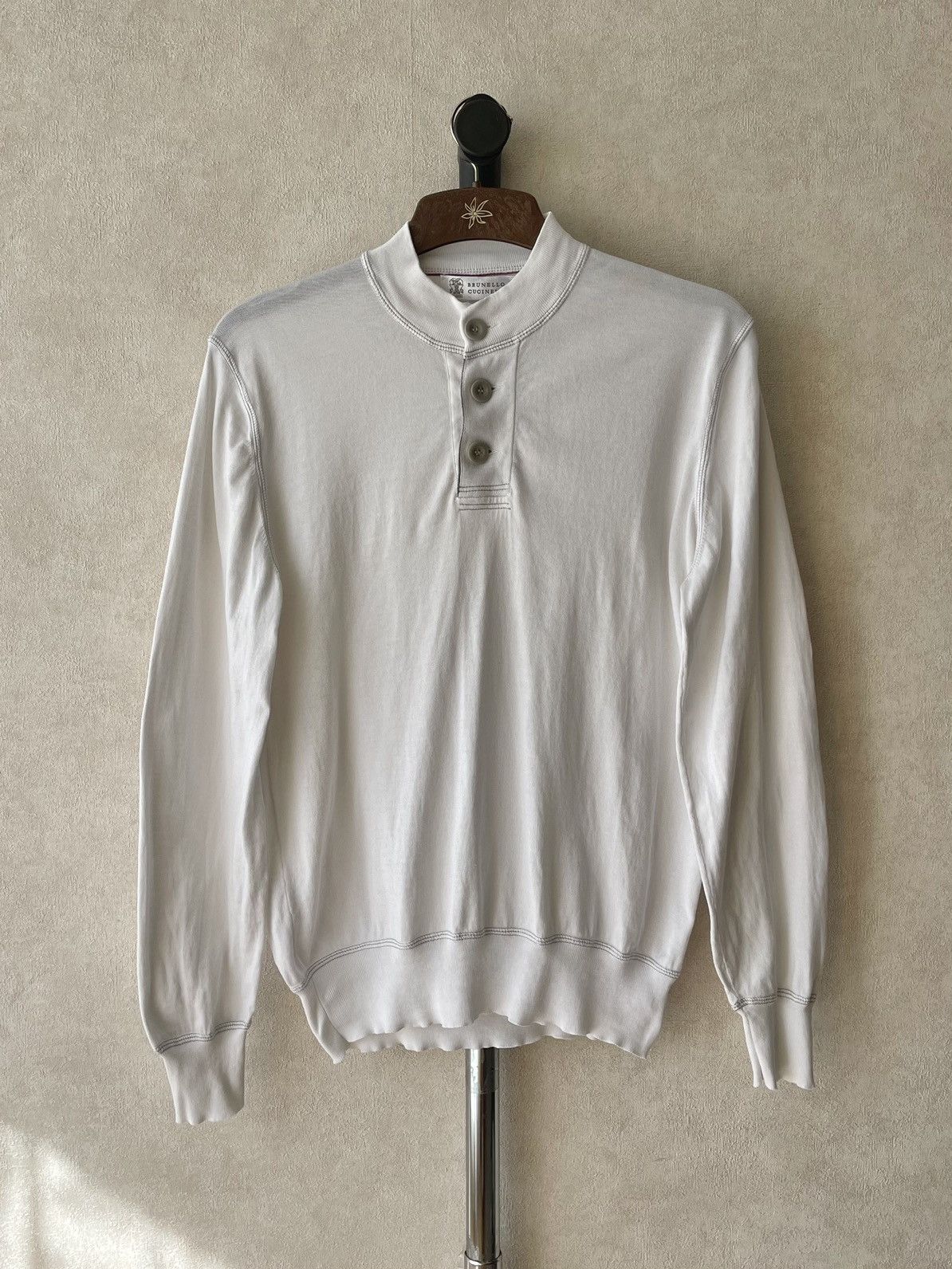 Brunello Cucinelli Brunello Cucinelli Lightweight Cotton Henley Knit Sweater Size US S / EU 44-46 / 1 - 1 Thumbnail