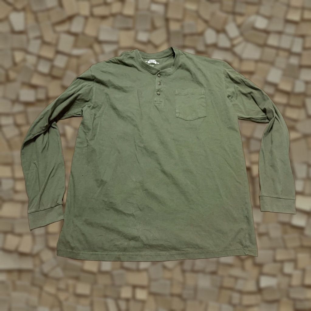 Vintage Key Shirt Mens XL Tall Green Long Sleeve Shirt 3/4 Button Pocket Tee Size US XL / EU 56 / 4 - 1 Thumbnail