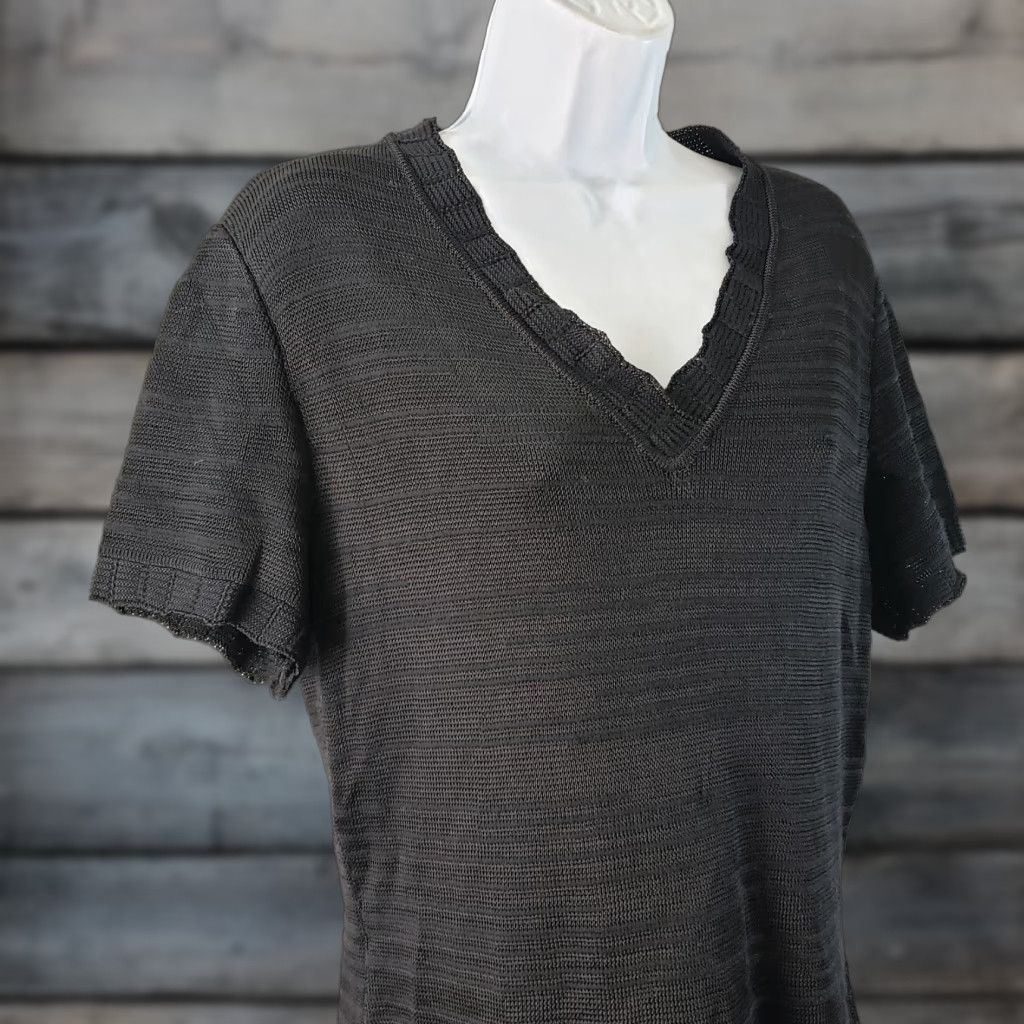 Vintage St John Womens Knit Top Black V-Neck Short Sleeve Sz M Size M / US 6-8 / IT 42-44 - 1 Thumbnail