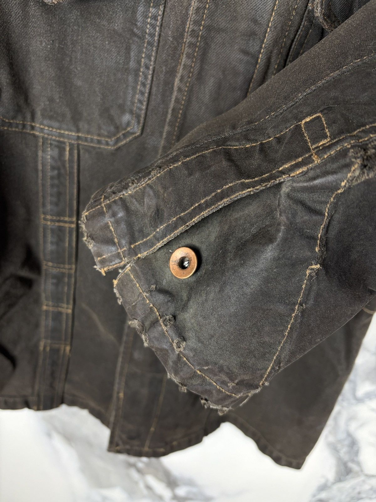 Rick Owens SS05 Rick Owens Scorpio Waxed Coated Denim Jacket Thrashed Size US S / EU 44-46 / 1 - 4 Thumbnail