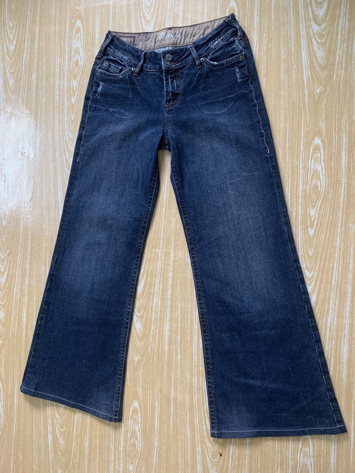 Japanese Brand Rare Maxia Low Rise Super Flare Jeans Pants Distressed Style Size US 27 - 5 Thumbnail