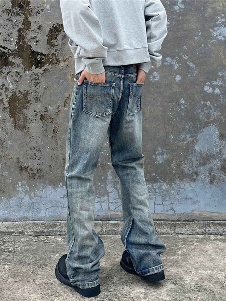 Vintage Retro washed distressed men's trendy all-match flared jeans Size US 32 / EU 48 - 4 Thumbnail