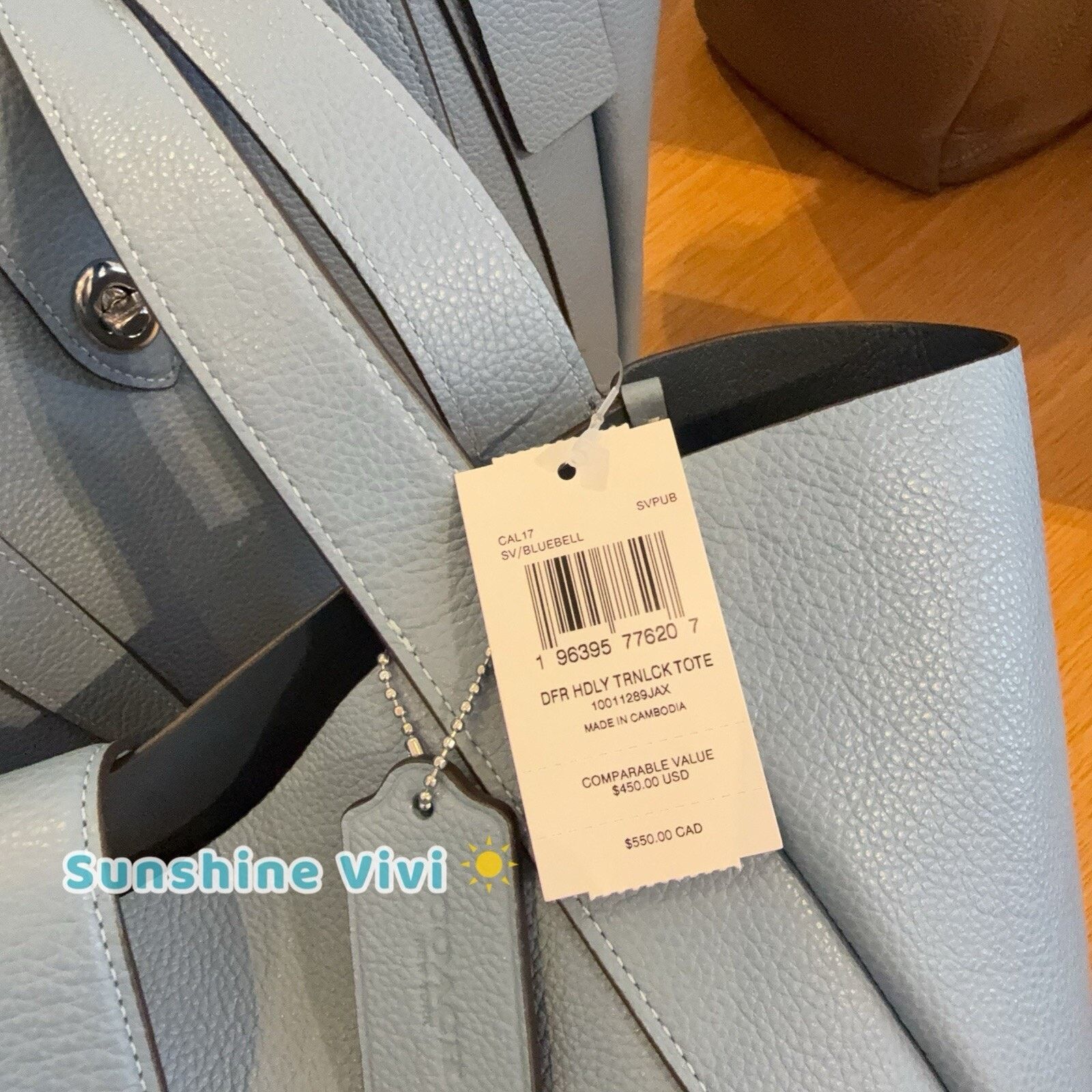Coach NWT COACH Hadley Turnlock Tote Bag Leather Sv/Bluebell CAL17 Size ONE SIZE - 2 Thumbnail