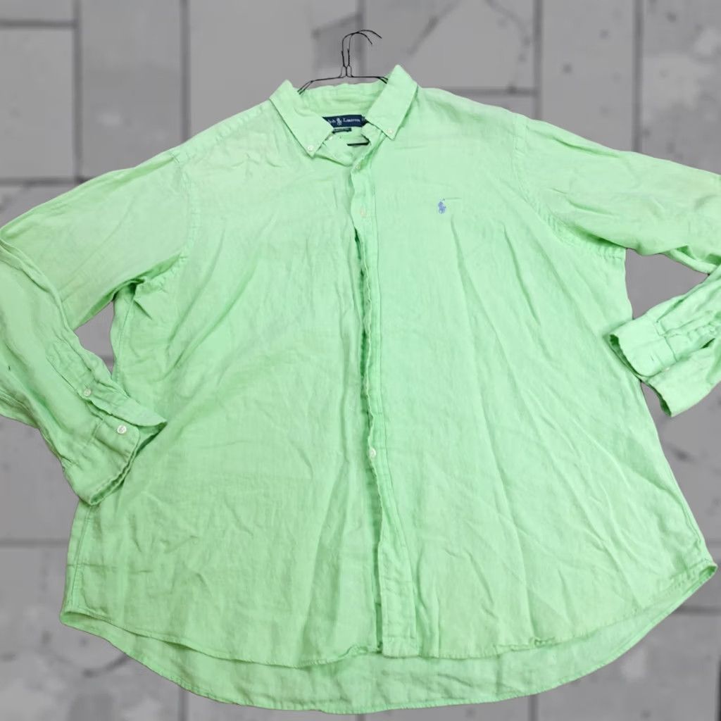 Polo Ralph Lauren VINTAGE Polo Ralph Lauren Shirt 2XL Green Solid Button Down 100% Linen Size US XXL / EU 58 / 5 - 1 Thumbnail
