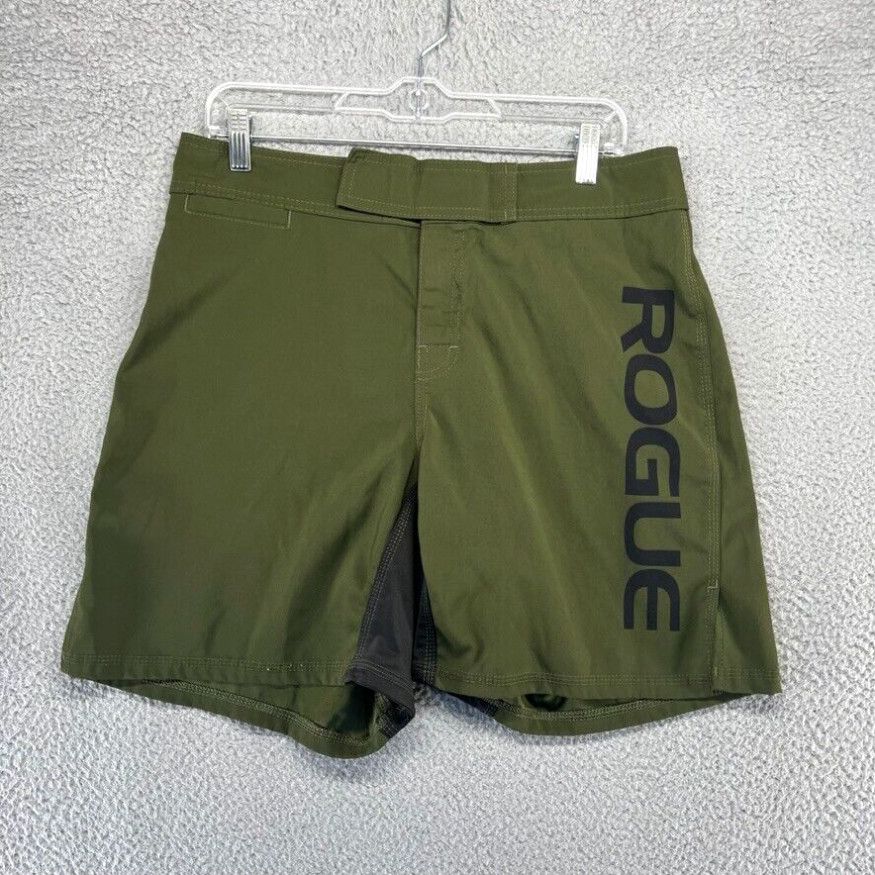 Logo 7 Rogue Shorts Men 32 Green Crossfit Jiu Jitsu Unlined Spellout Logo Gym USA Made Grailed