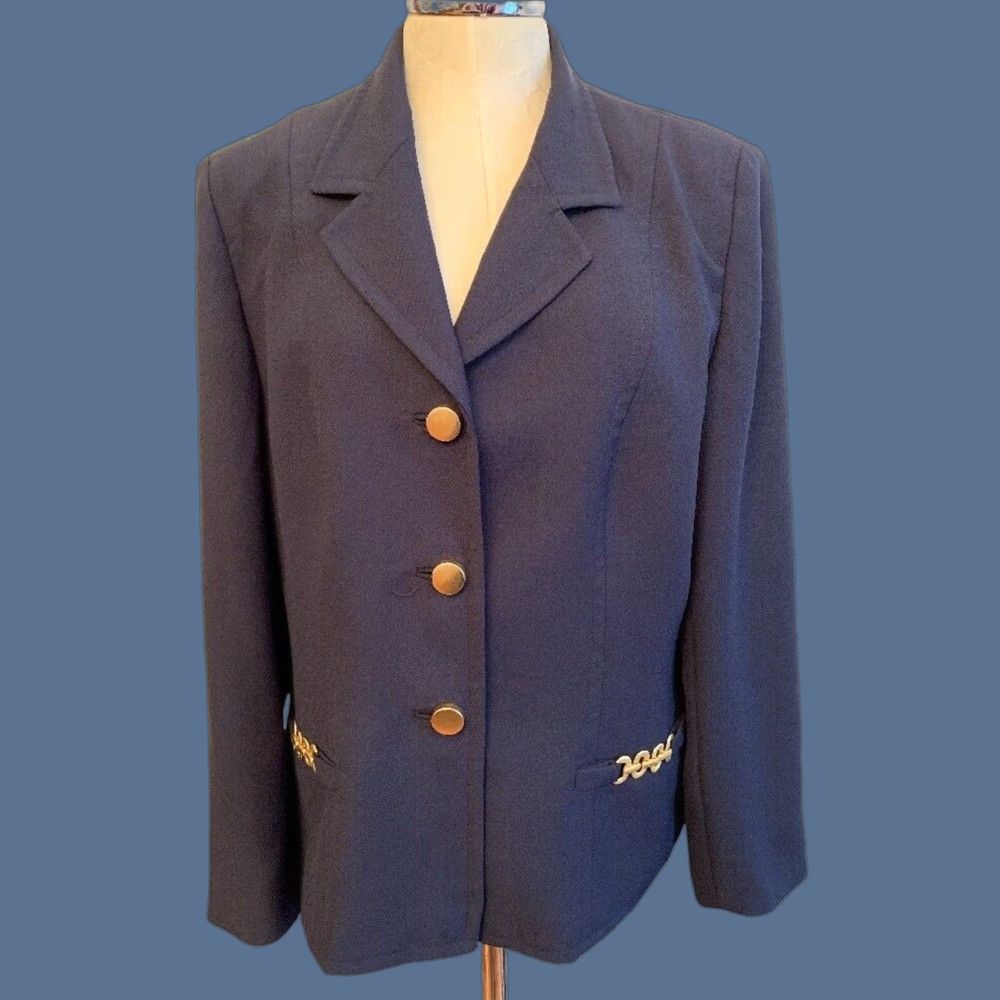 Vintage VINTAGE 14 John Meyer Blazer Women’s Navy Blue Goldtone Jacket Blazer 14 Womens Navy Blue Blazer Gifternate? Size XL / US 12-14 / IT 48-50 - 1 Thumbnail