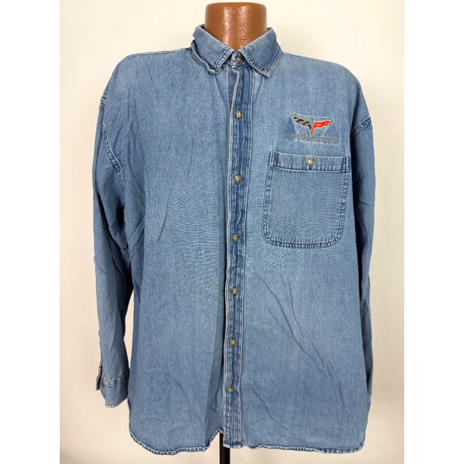 Denime VINTAGE Corvette Denim Shirt Men XXL Embroidered Logo Button-Up Blue Size US XXL / EU 58 / 5 - 2 Thumbnail
