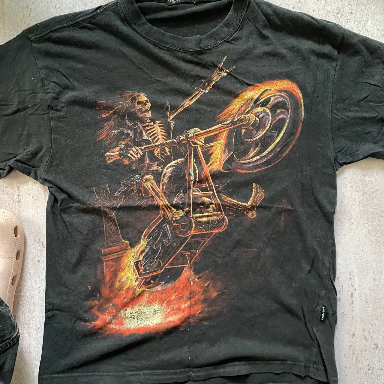 Harley Davidson × Vintage VINTAGE 90S THRASHED AMAZING FADED FLAME BIKER T SHIRT 183 Size US XL / EU 56 / 4 - 7 Thumbnail