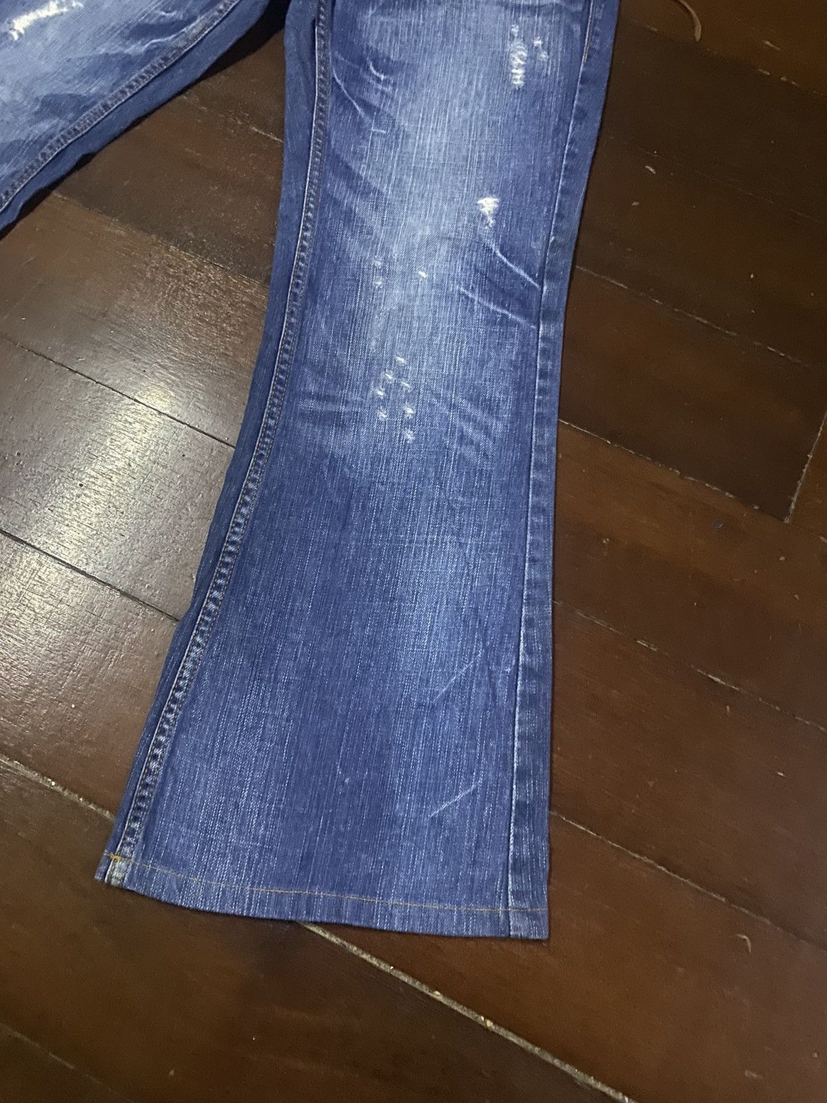 If Six Was Nine × Le Grande Bleu (L.G.B.) × Tornado Mart Flare Jeans Back Number Distress Faded Denim Bootcut Y2k Size 33" - 4 Thumbnail