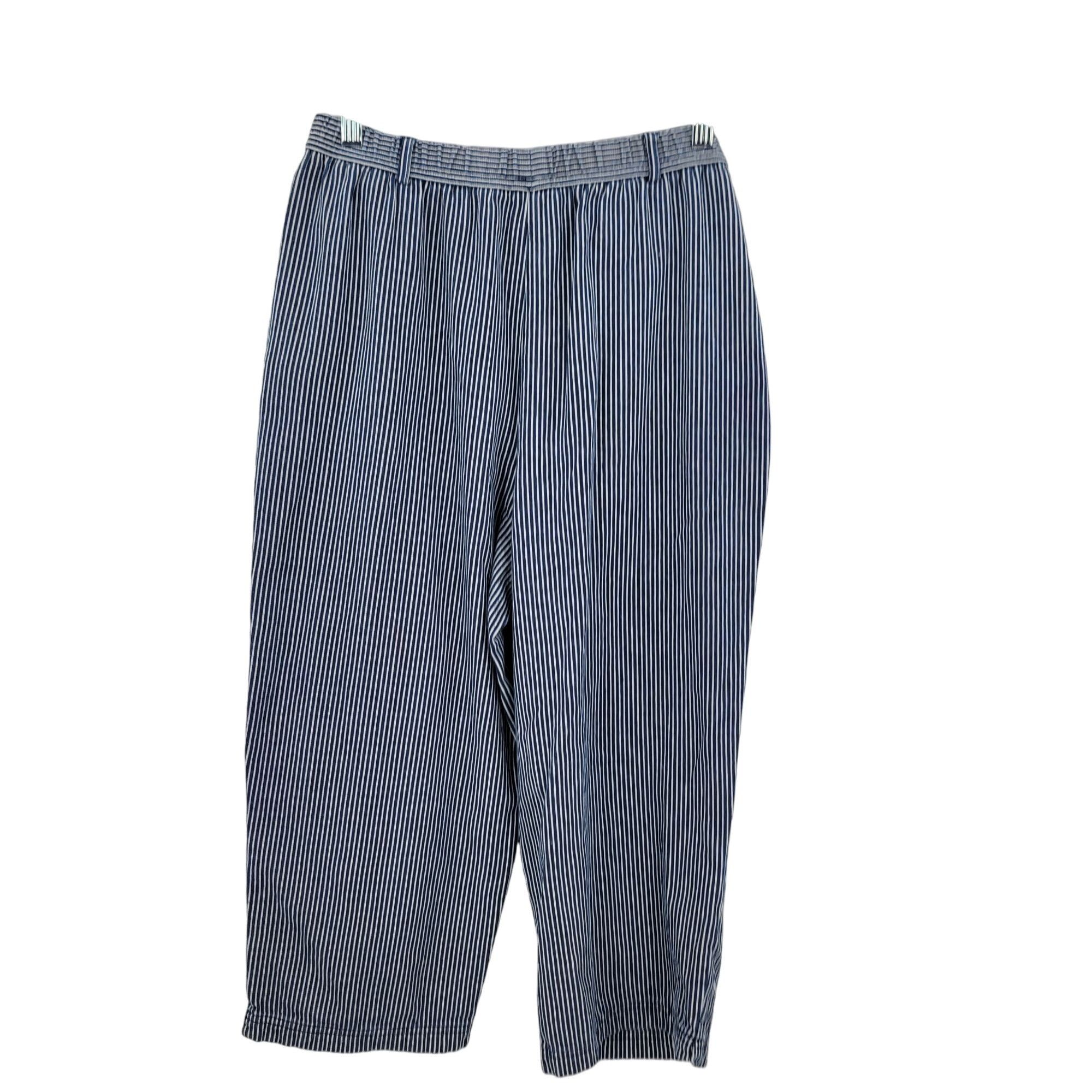 Vintage Vtg Petite Blue White Engineer Striped High Waisted Crop Pan Size 24" / US 00 / IT 34 - 2 Thumbnail