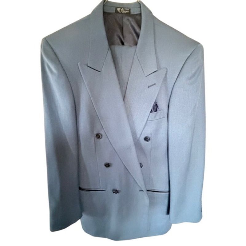 Albert Nipon Vintage Albert Nipon Blue-Gray Double Breasted Wool Suit 37R Size 36R - 3 Thumbnail