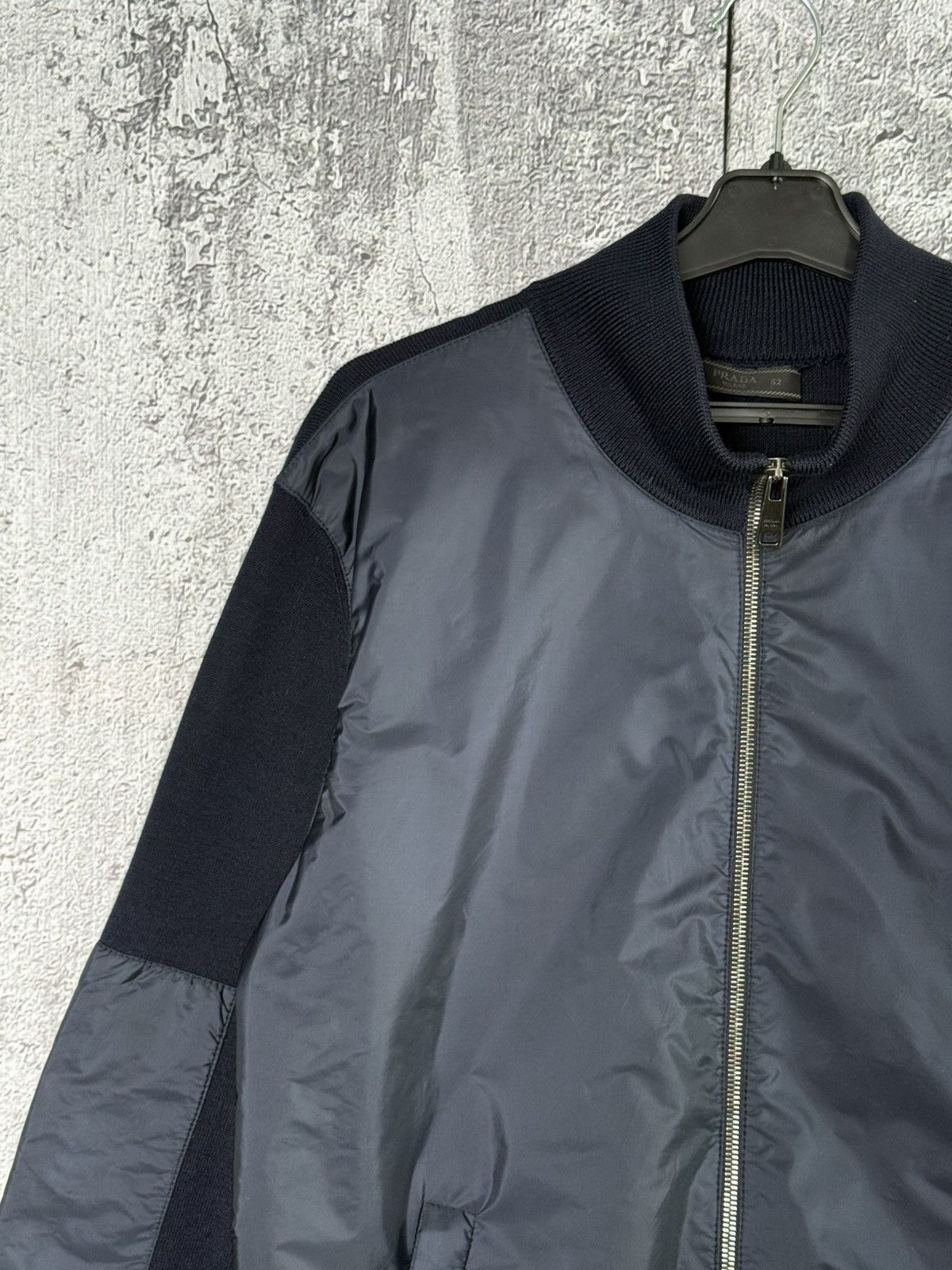 Prada Prada Navy Wool & Nylon Bomber Jacket Knitted Zip Sweater Size US L / EU 52-54 / 3 - 5 Thumbnail