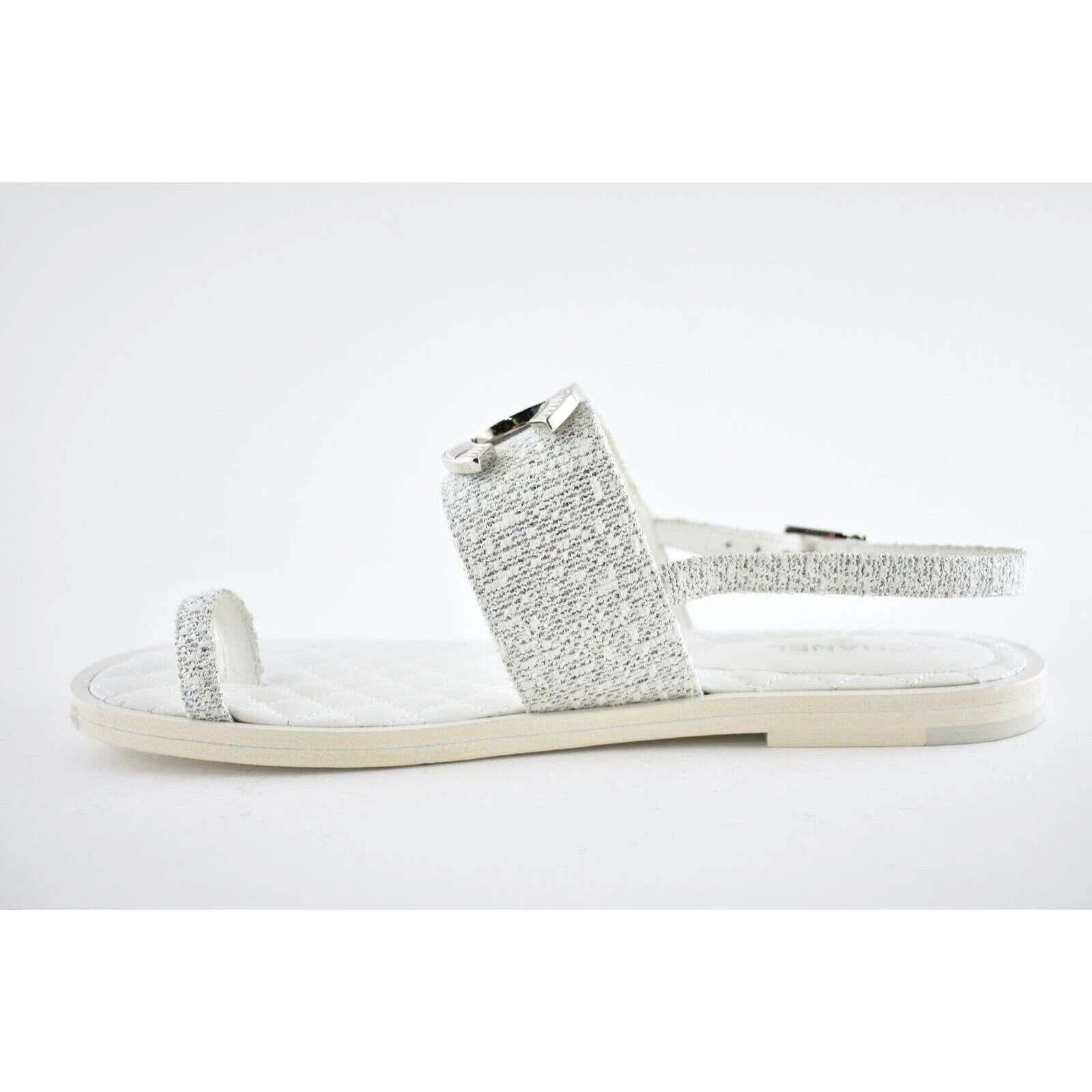 Chanel Chanel 19C White Silver Fantasy Fabric CC Logo Ankle Size US 10.5 / IT 40.5 - 9 Thumbnail
