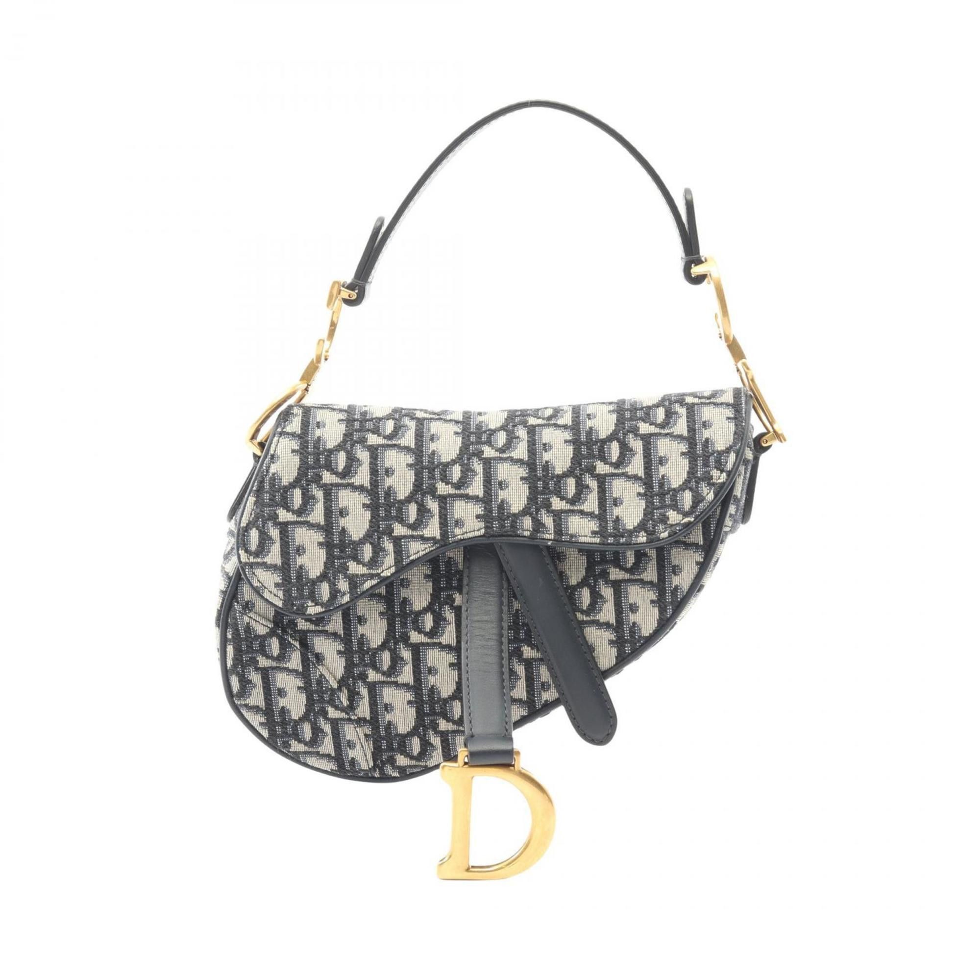 Dior Christian Dior Dior Saddle Bag Mini Oblique Jacquard Handbag Canvas Leather Women's Ivory Navy Size ONE SIZE - 1 Thumbnail