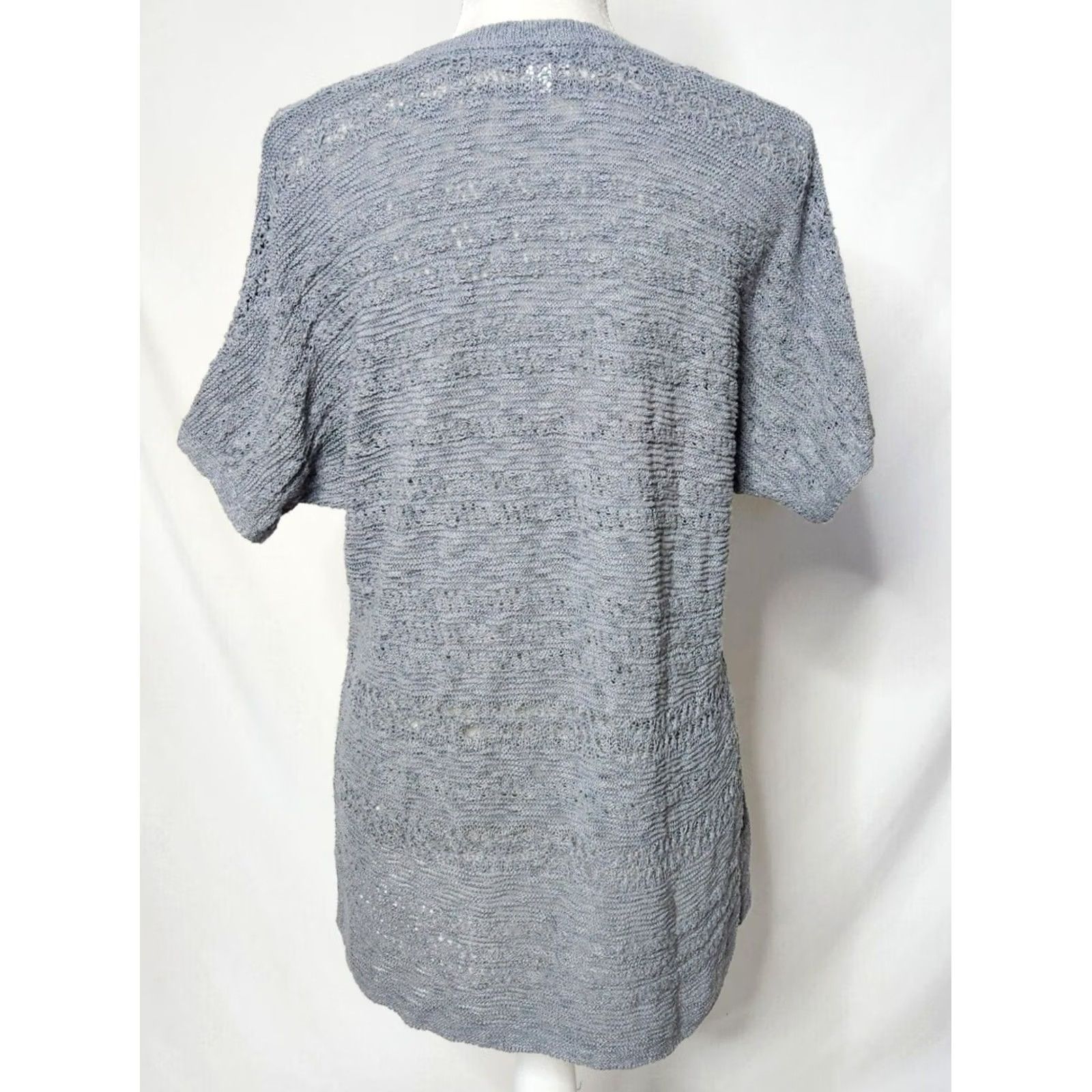 J. Jill J Jill Womens M Open-Knit Pullover Sweater Gray Cotton Blend Short Sleeve Size M / US 6-8 / IT 42-44 - 3 Thumbnail