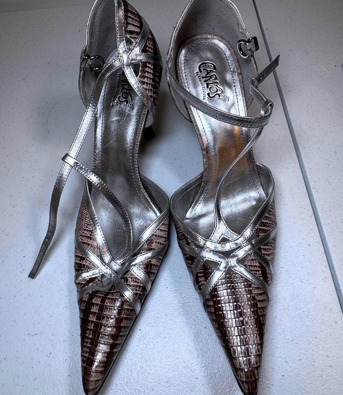 Designer Stylish Carlos by Carlos Santana Silver Heels Size US 10 / IT 40 - 1 Thumbnail