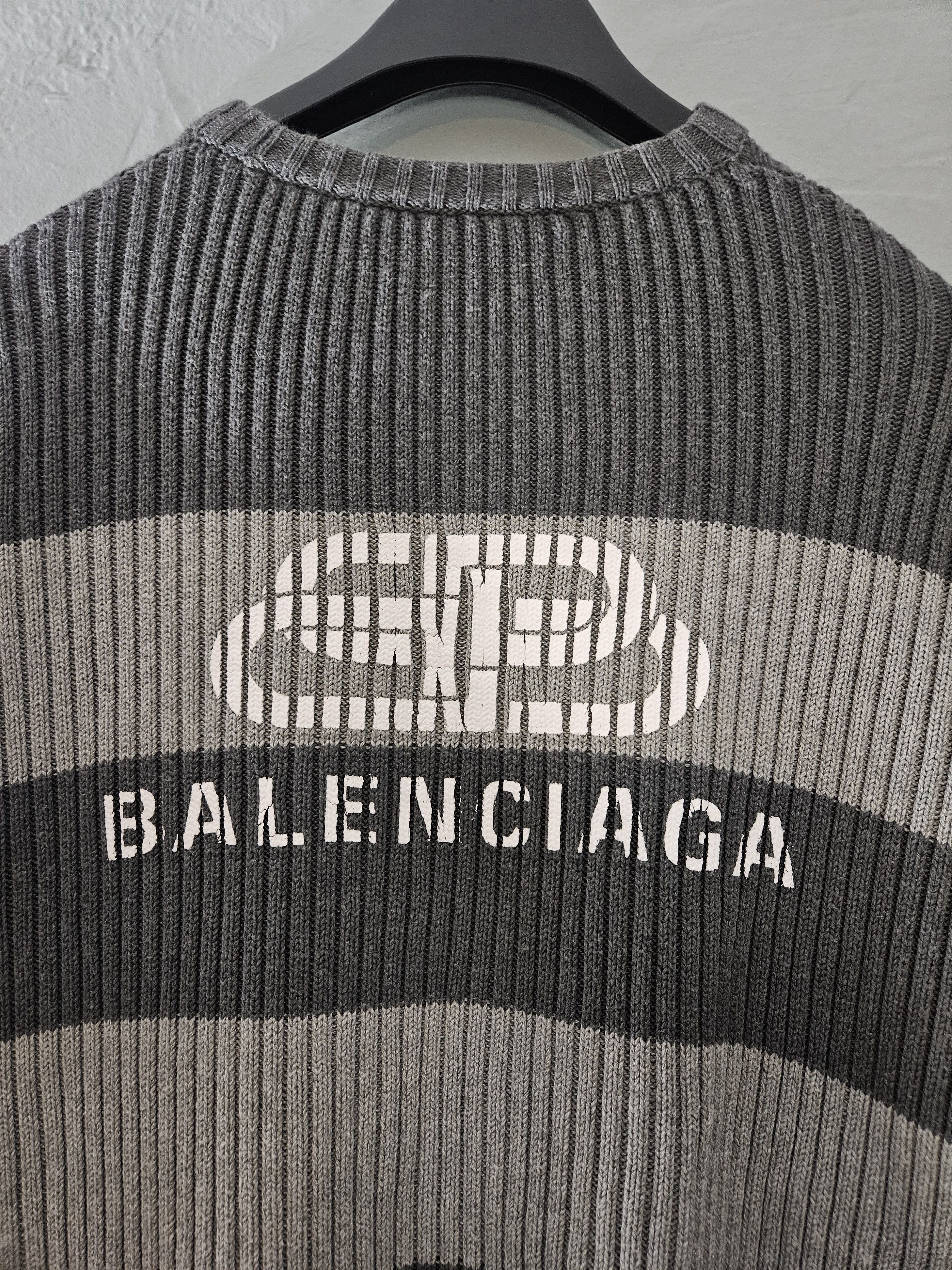 Balenciaga Oversized Gray Striped BB Logo Crewneck Sweater Size US XS / EU 42 / 0 - 2 Thumbnail