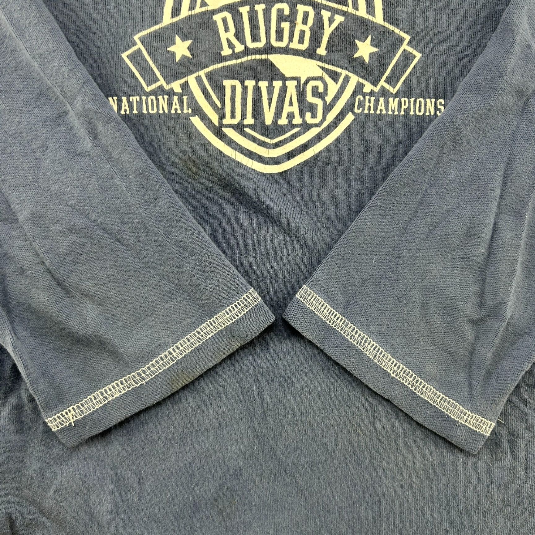 Vintage VINTAGE Lei Hoodie Womens L Blue Pullover Shirt Harlem Rugby Divas Top 90s Logo Hooded Pockets Casual Activewear - Mens Womens Girls Boys Size L / US 10 / IT 46 - 3 Thumbnail