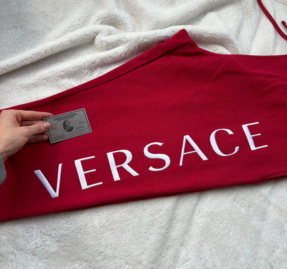 Versace Versace Deep Red/White Spell out Sweatpants Size US 39 - 2 Thumbnail