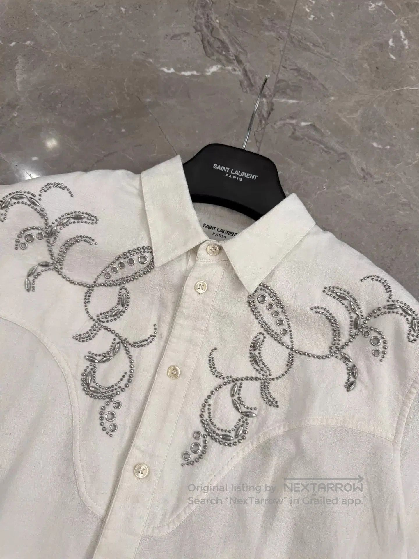 Saint Laurent Paris White Short Sleeve Embroidered Collar Shirt. Size US M / EU 48-50 / 2 - 3 Thumbnail