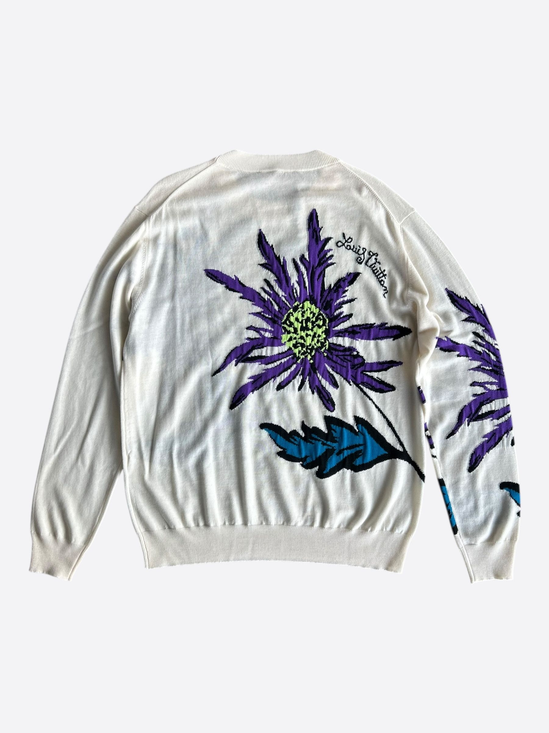 Louis Vuitton Louis Vuitton White & Multicolor Thistle Knit Sweater Size US L / EU 52-54 / 3 - 2 Thumbnail