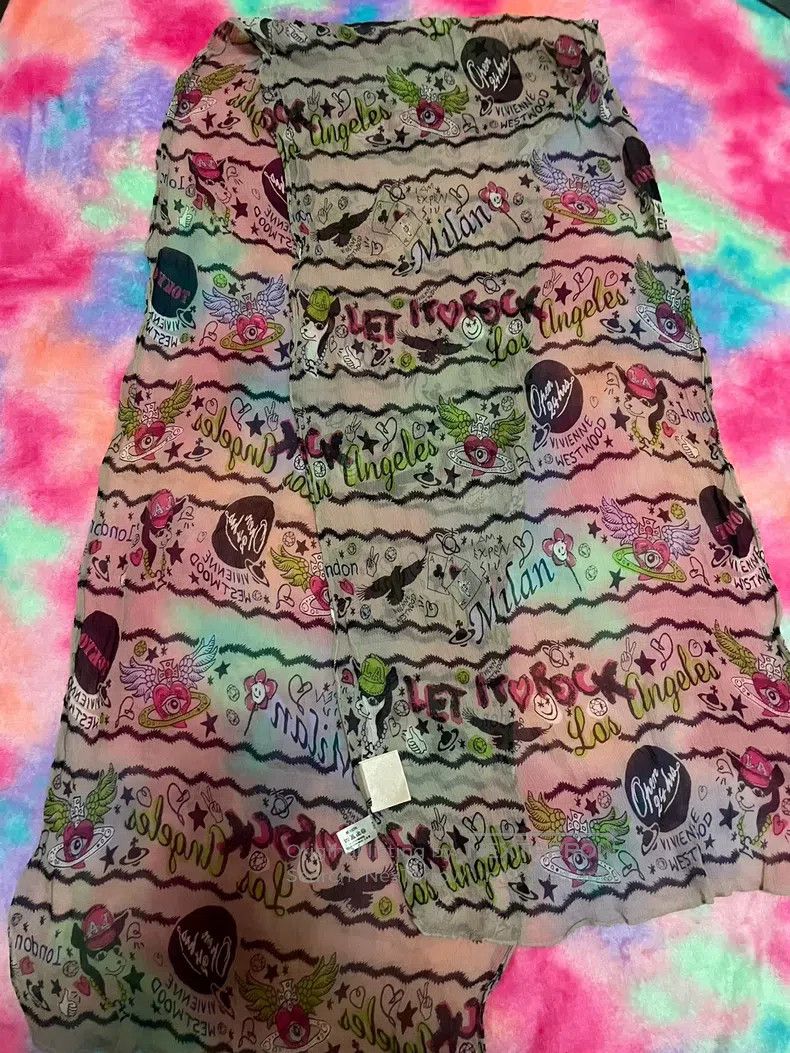 Vivienne Westwood Vivienne Westwood Colorful silk graffiti scarf long scarf, Size ONE SIZE - 1 Thumbnail