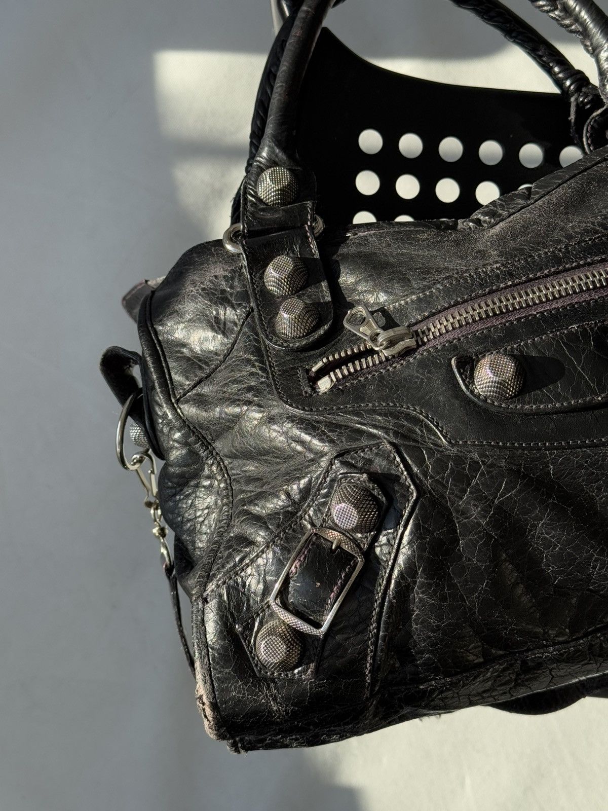 Vintage Balenciaga 00s City Bag Distressed Leather Handbag