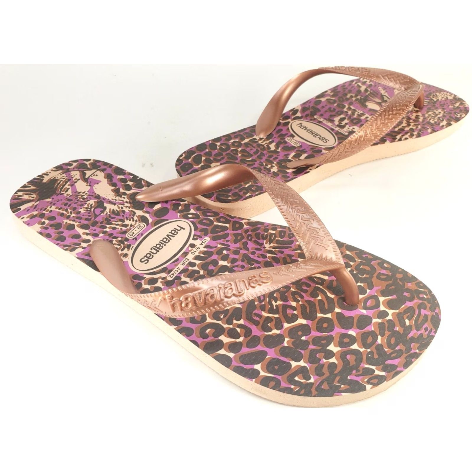 Vintage Havaianas Flip Flop Sandal Thong Rubber Leopard Cheetah Pink Purple Black Size 9 /10 Womens Pre-owned Vintage: No Size US 9 / IT 39 - 2 Thumbnail