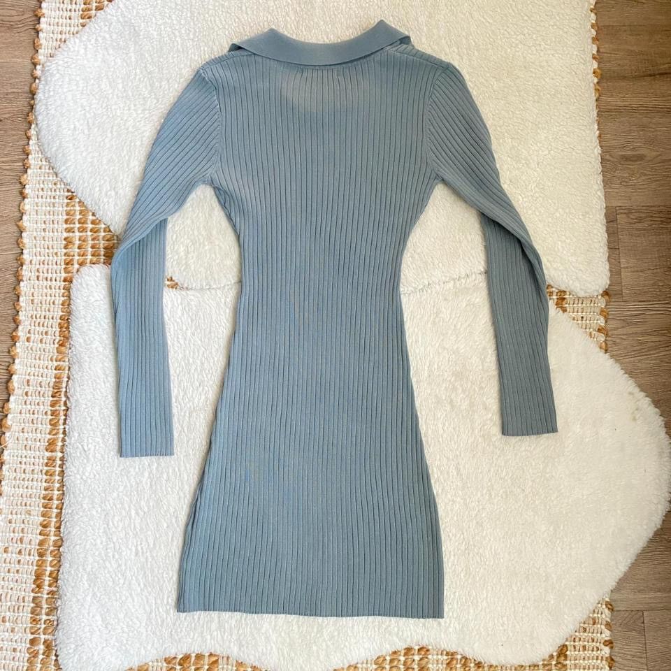 Other Love Tree Light Blue Rib Knit Collared Midi Dress Size S / US 4 / IT 40 - 5 Thumbnail