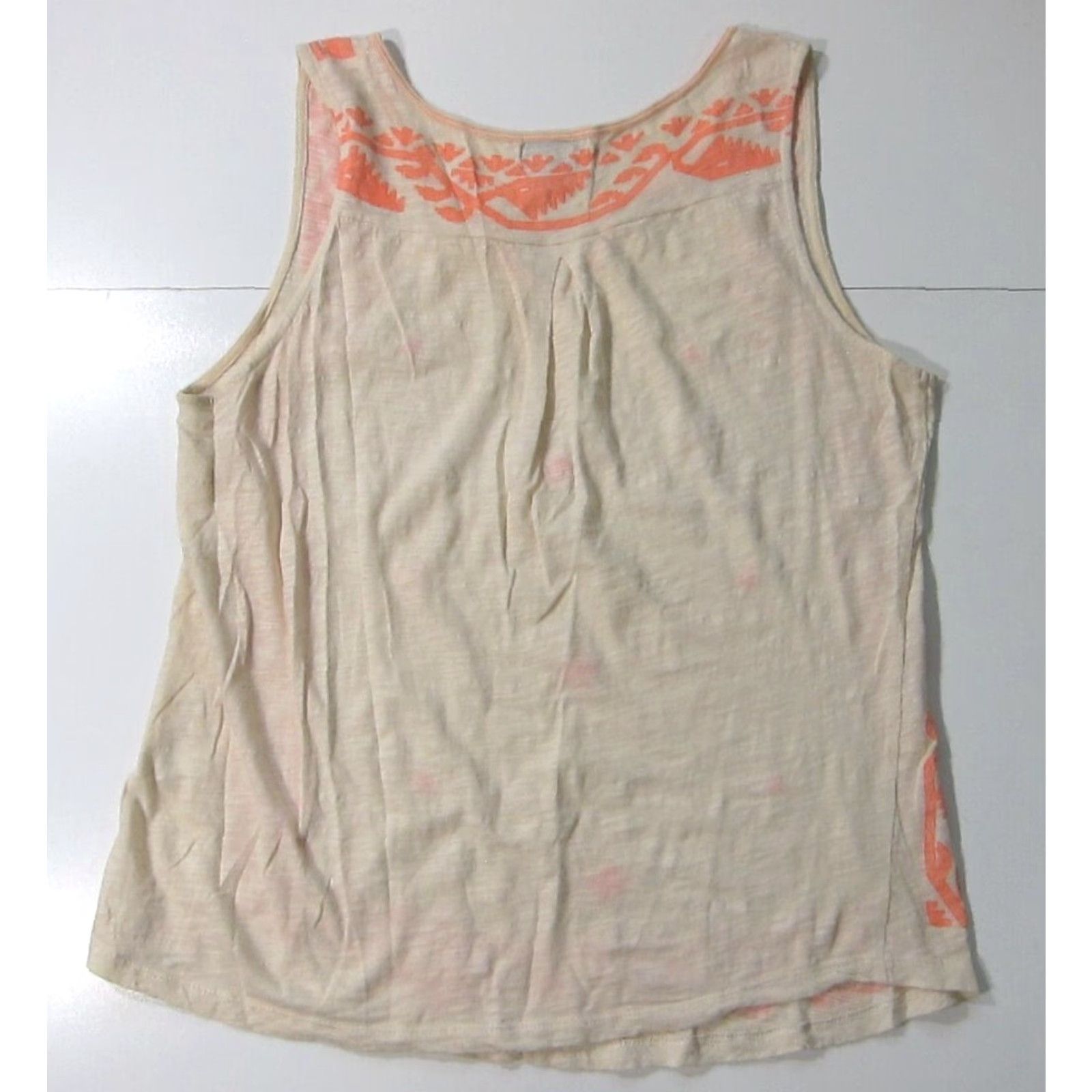 Lucky Brand Lucky Brand 100% Cotton Embroidered Orange Sleeveless Tank Blouse Medium Women Shirt V-Neck Size M / US 6-8 / IT 42-44 - 2 Thumbnail