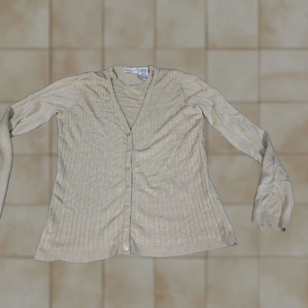 Vintage White Stag Womens Sweater S Raglan Long Sleeve Round Neck Open-Knit Lightweight Pullover Button Logo Beige White Stag Modern Womens Size S / US 4 / IT 40 - 1 Thumbnail