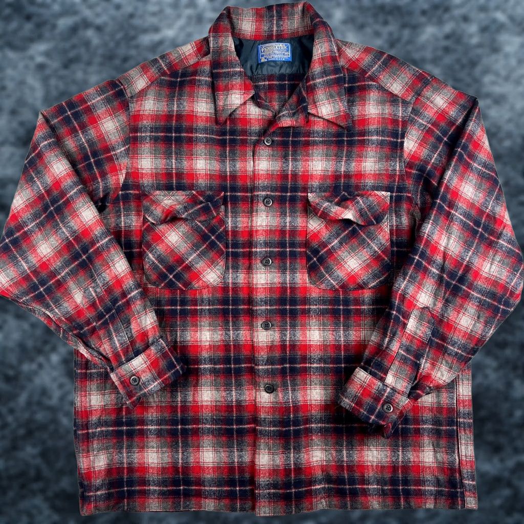 Pendleton VINTAGE Pendleton Board Shirt Wool Flannel Red Plaid USA Made XL Men Size US XL / EU 56 / 4 - 1 Thumbnail