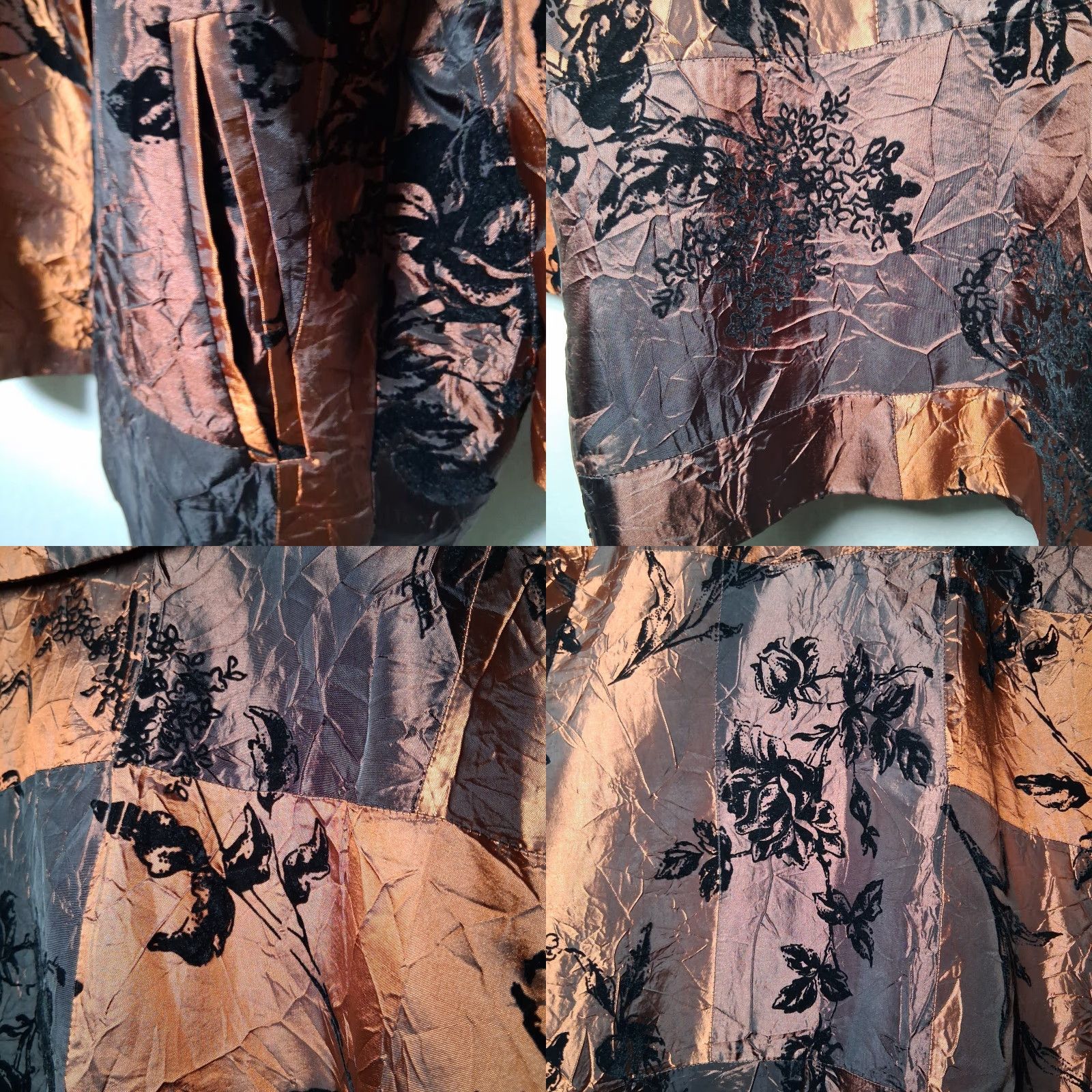 Vintage VINTAGE Susan Graver Style Jacket XL Floral Flocked Taffeta Patchwork Artsy Boho Copper Size XL / US 12-14 / IT 48-50 - 9 Thumbnail