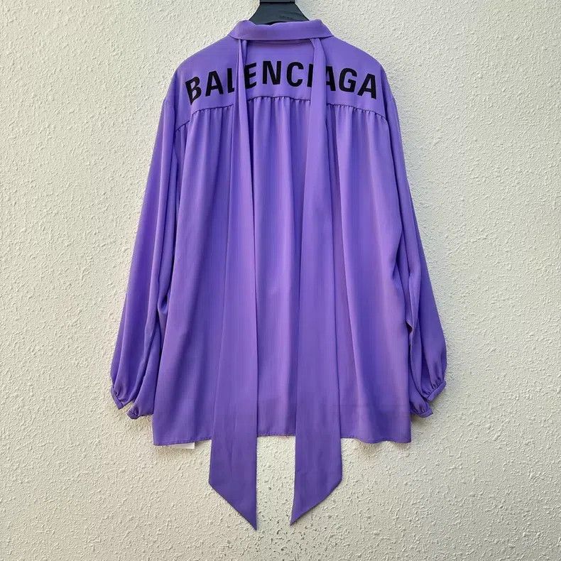 Balenciaga Balenciaga Purple Ribbon Back Logo Shirt Size XXS / US 00 / IT 34 - 2 Thumbnail