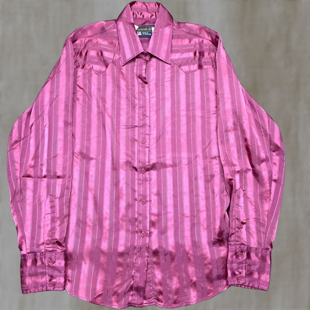Vintage VINTAGE Panhandle Slim Shirt Womens Large 16/38 Pink Satin Stripe Western USA Shirt Size L / US 10 / IT 46 - 1 Thumbnail