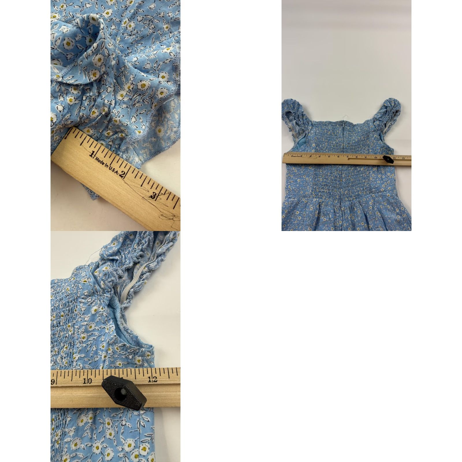 PRINCESS POLLY Princess Polly Romper Womens 4 Blue Daisy Floral Puff Sleeve Smocked Ruffle Hem Size 27" / US 4 / IT 40 - 8 Thumbnail