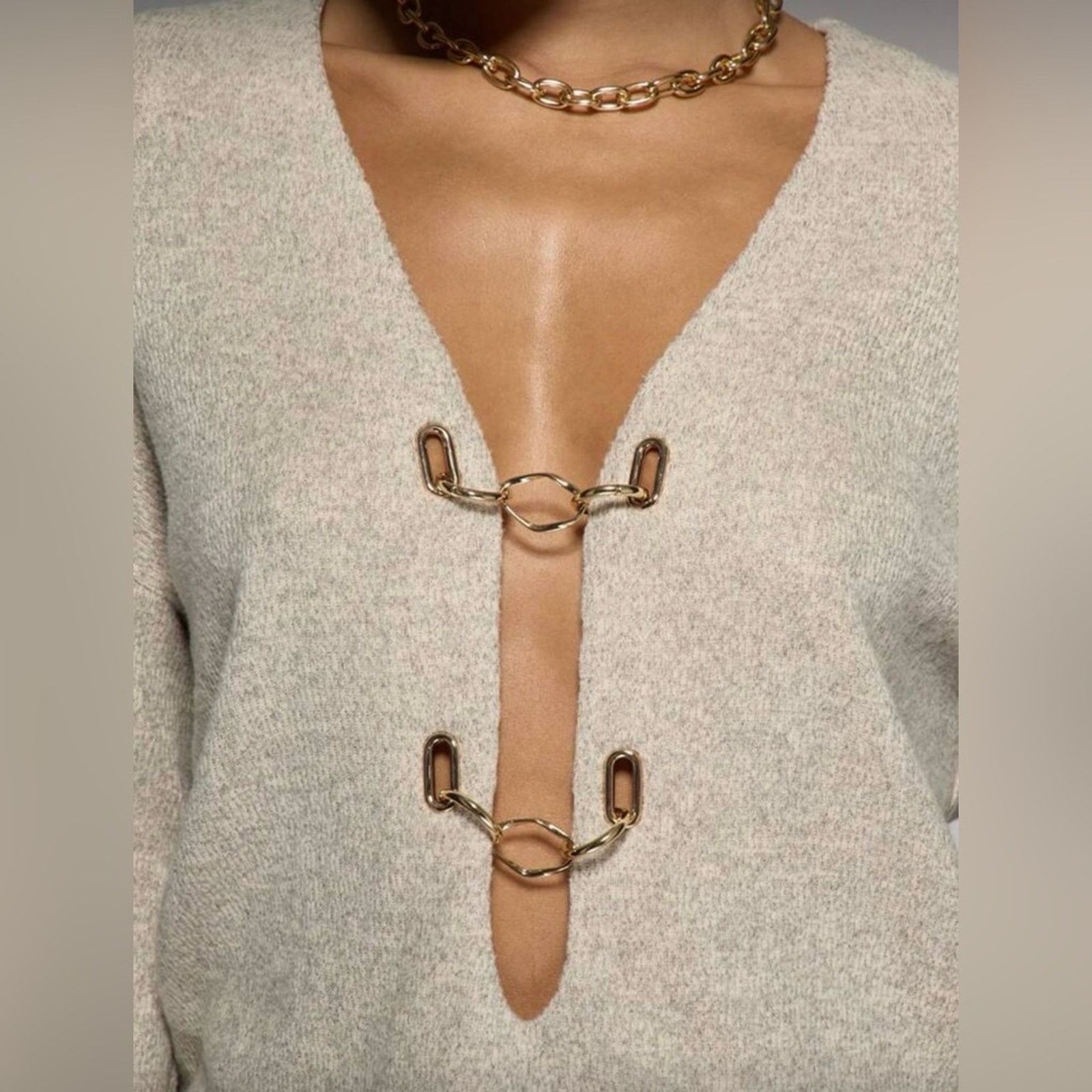 Other New Y2K Chic Beige Sweater Dress with Gold Accents size XS Size S / US 4 / IT 40 - 5 Thumbnail