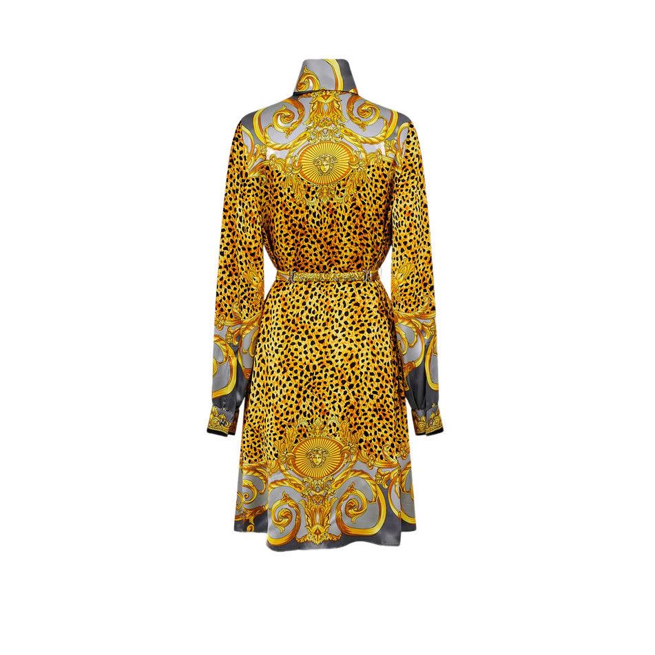 dress clubwear gold VERSACE WOMEN Couture Logo Print Mini Dress Black Gold main image 1