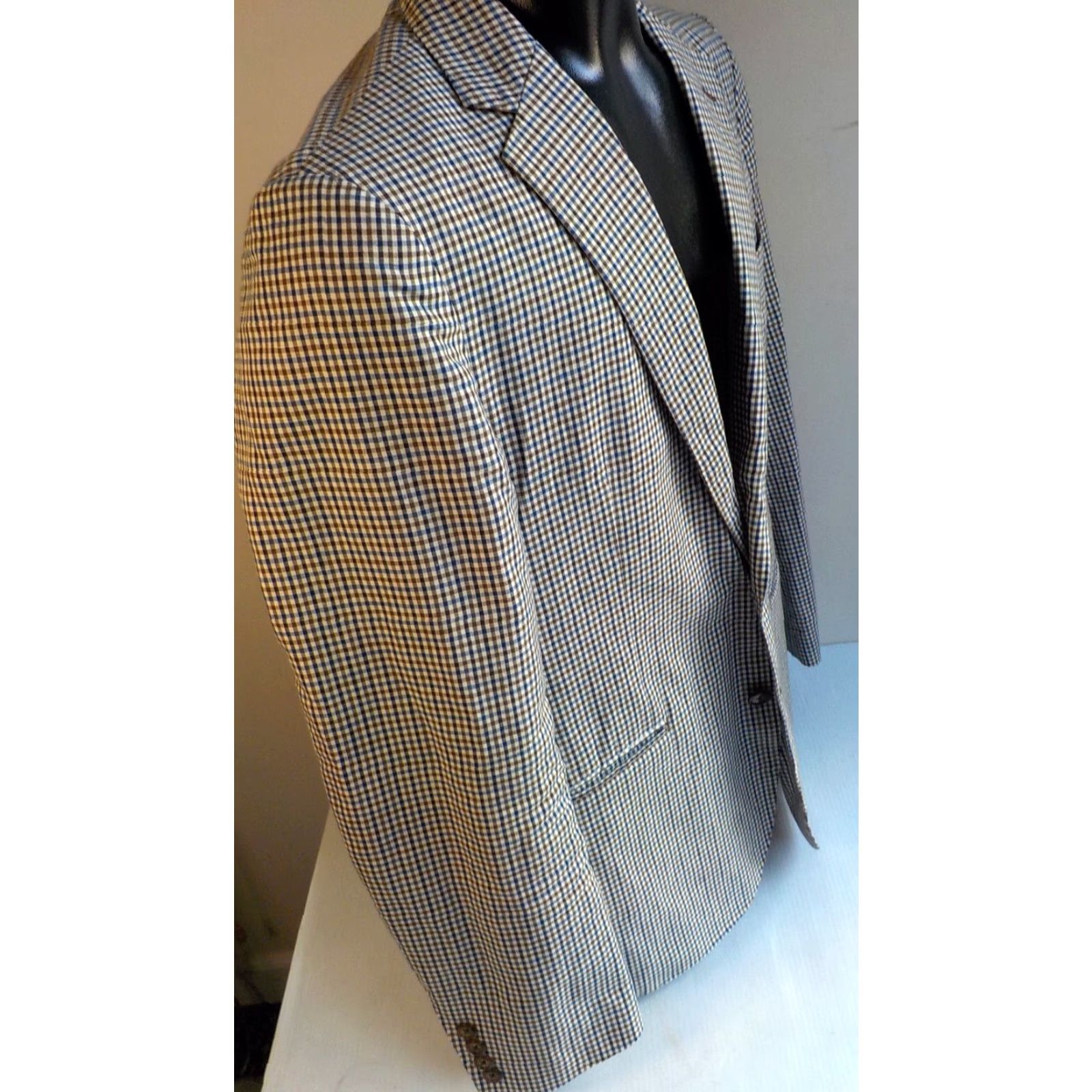 J.Crew VINTAGE J.CREW Blazer Blue Brown Ivory 40Cotton/Linen Slim 38R Men Shirt Jacket Blazer Mens Slim Check 2 Button Ludlow 80% Cotton 20% Linen Size 38R - 4 Thumbnail