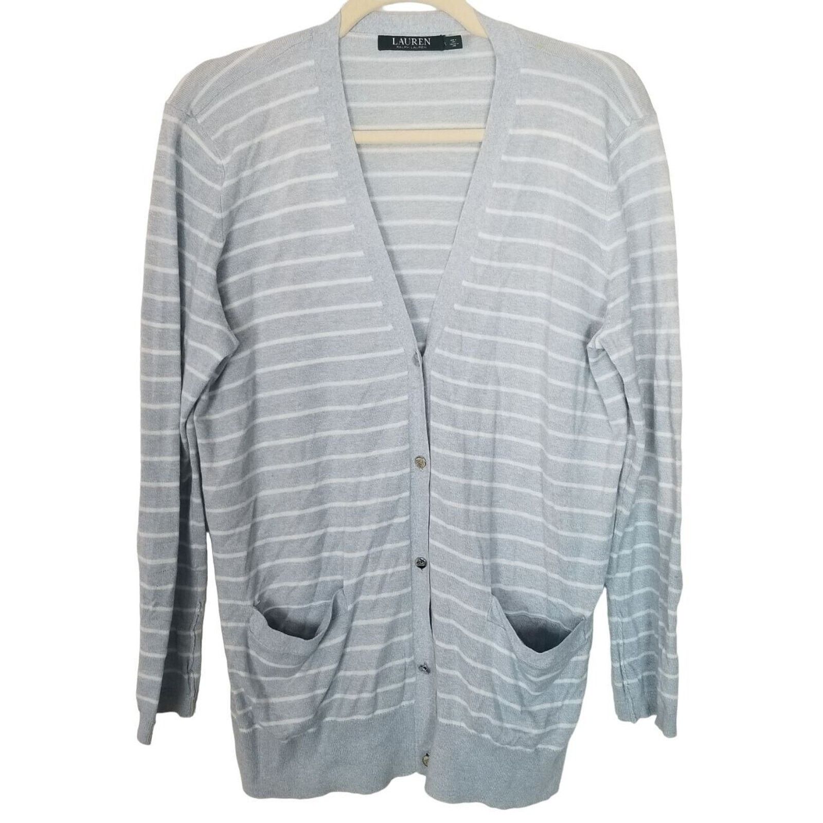 Lauren Ralph Lauren Lauren Ralph Lauren Women Striped Cardigan Sweater LP Preppy Size L / US 10 / IT 46 - 1 Thumbnail
