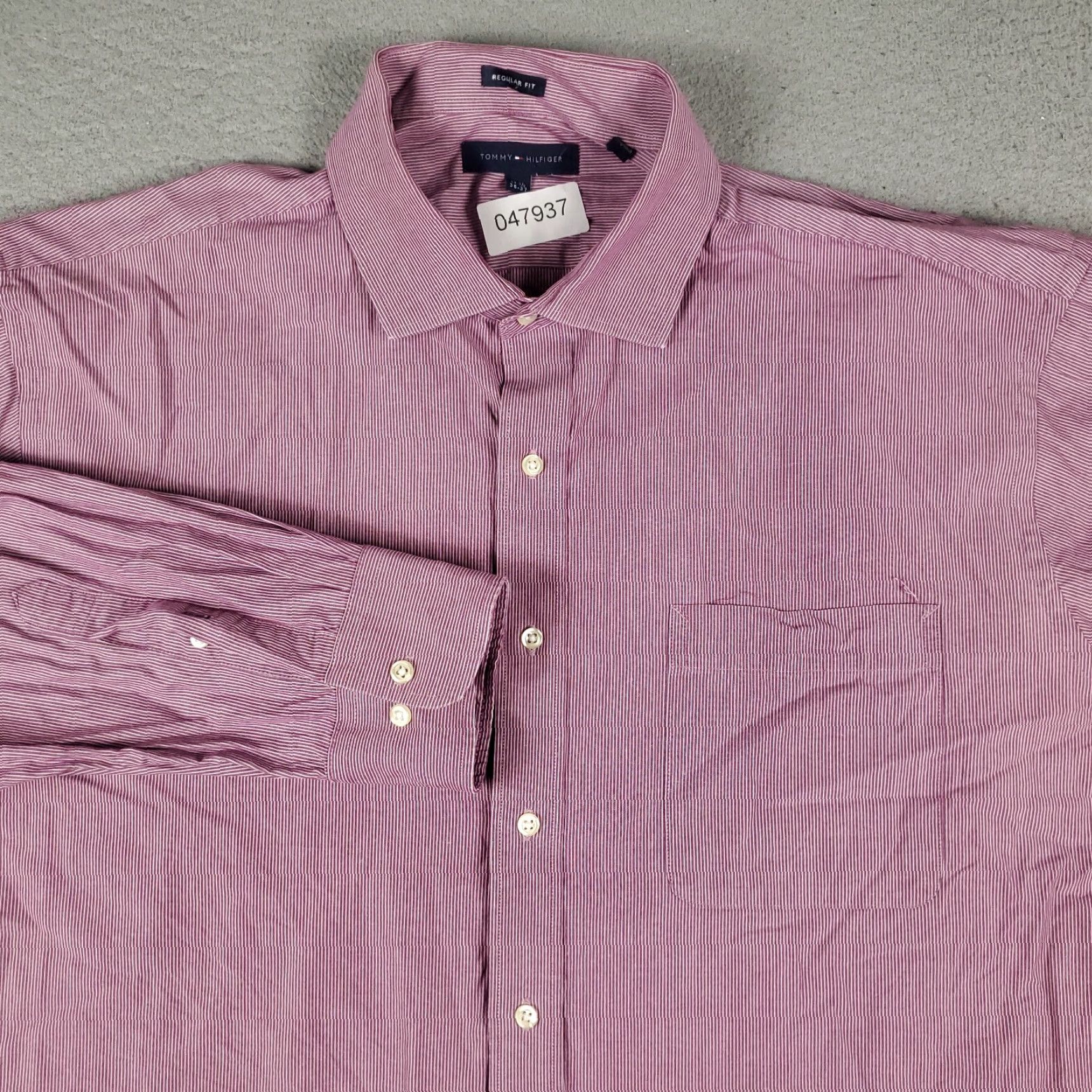 Tommy Hilfiger Tommy Hilfiger Dress Shirt Mens 17.5 Purple Striped Long Sleeve Button Up Classic Preppy Size 46R - 2 Thumbnail