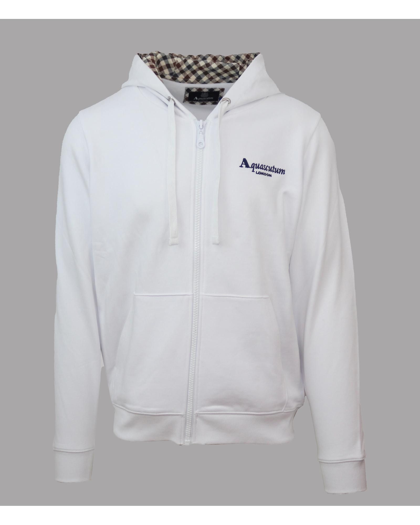 image of Aquascutum Logo Detail Cotton Zip Sweatshirt in White, Men's (Size 2XL)